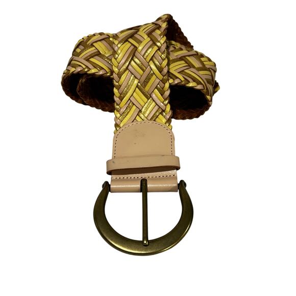 Linea Pella Multistrand braided leather belt wide beige nude yellow gold size L main image 5
